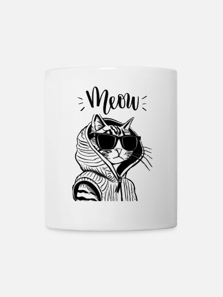 Meow Cat Hoodie with Sunglasses - Mug - white