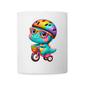 Petit dino avec vélo et casque - Mug blanc - blanc - Devant