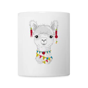 Bunt geschmücktes Alpaka – Charmantes Tiermotiv - Tasse - Weiß - Vorne