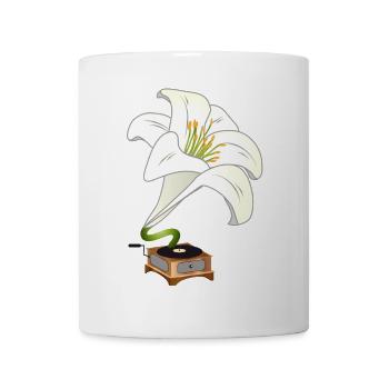 Lilie als Grammophon – Nostalgisches Blumendesign - Tasse - Weiß - Vorne