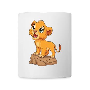 Bébé lionceau joyeux qui rugit, sur un rocher v03 - Mug blanc - blanc - Devant