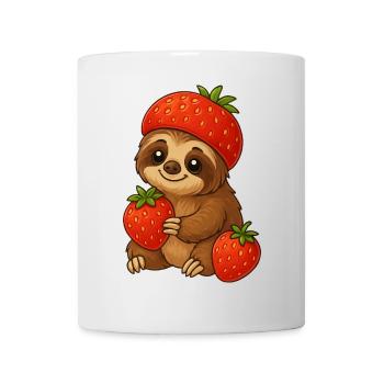 mignon paresseux fraise dessin animé fruité amusant - Mug blanc - blanc - Devant