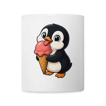 Cheerful Penguin with Cream in Summer Cartoon - Mug - white - Front