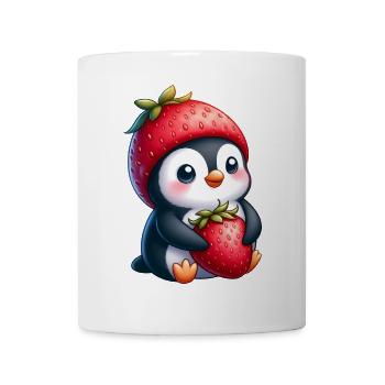Süßer Pinguin mit Erdbeere Cartoon Sommer Spaß - Tasse - Weiß - Vorne