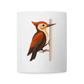 Specht an Baumstamm – Stilisiertes Vogelmotiv - Tasse - Weiß - Vorne