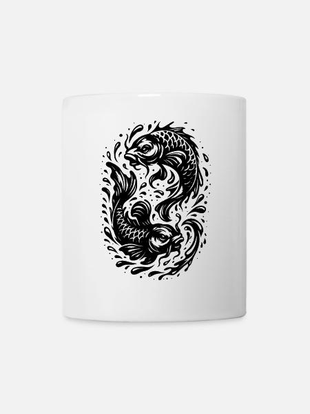 Zwei Kois – Yin-Yang inspiriertes Fischmotiv - Tasse - Weiß