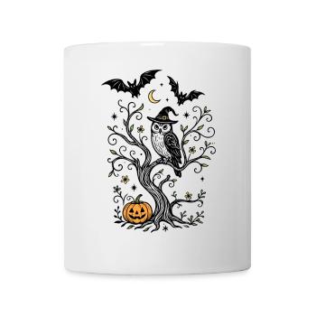 Hibou sorcière dans l’arbre avec citrouille - Halloween - Mug blanc - blanc - Devant
