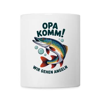 Opa komm wir gehen Angeln - springender Hecht - Tasse - Weiß - Vorne