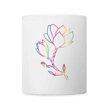 Bunte Magnolien-Linienzeichnung modern - Tasse - Weiß - Vorne