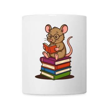 Bookworm with glasses and stack of books - Mug - white - Front