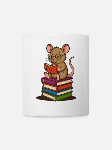 Leseratte mit Brille und Bücherstapel - Tasse - Weiß