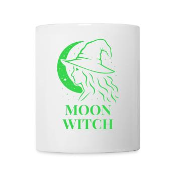 Halloween Moon Witch Silhouette Halbmond in Grün - Tasse - Weiß - Vorne