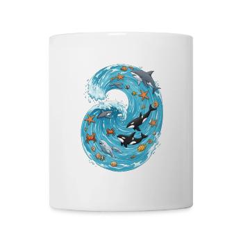 Meereswelle mit Meerestieren - Tasse - Weiß - Vorne