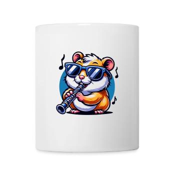 Cool hamster with clarinet playing music - Mug - white - Front
