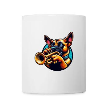 Trompetenspielender Hund Design - Tasse - Weiß - Vorne