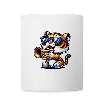 Cooler Tiger Mit Trompete Und Sonnenbrille - Tasse - Weiß - Vorne