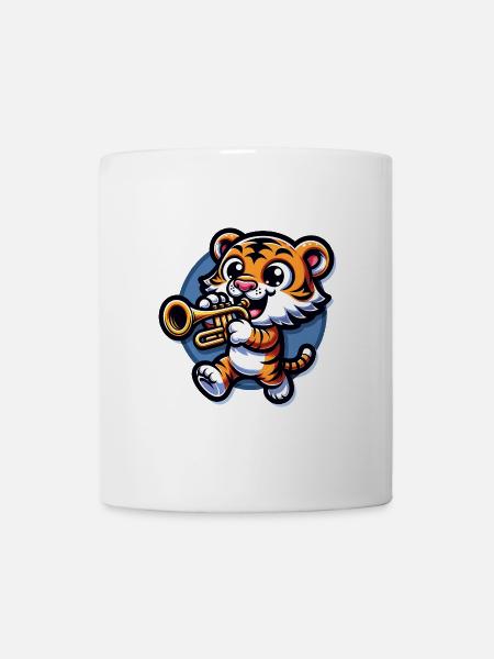 Niedlicher Tiger Mit Trompete - Tasse - Weiß