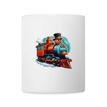 Lustige bunte farbenfrohe lachende Dampflokomotive - Tasse - Weiß - Vorne
