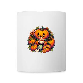 Halloweenkürbis trinkt eine Tasse Tee - Tasse - Weiß - Vorne