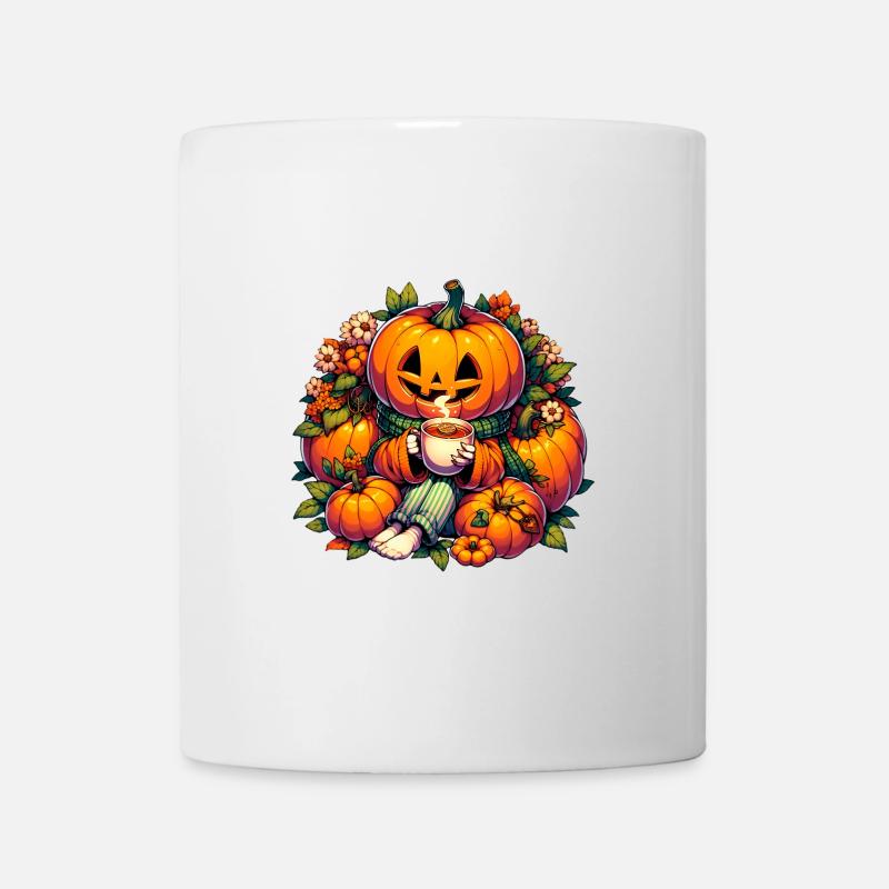 Halloweenkürbis trinkt eine Tasse Tee - Tasse - Weiß