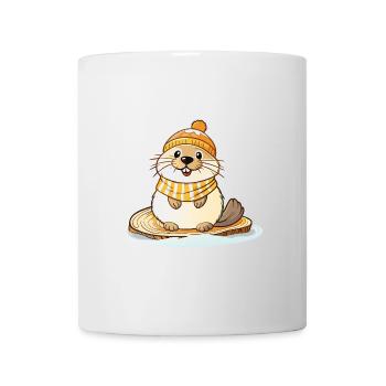 Cute otter with scarf and bobble hat. - Mug - white - Front