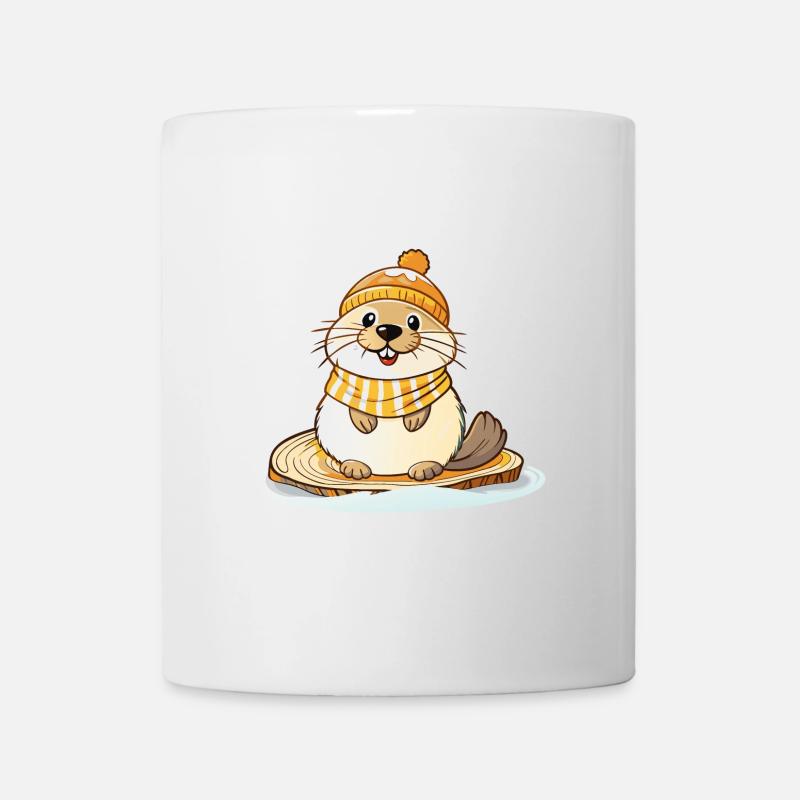 Cute otter with scarf and bobble hat. - Mug - white