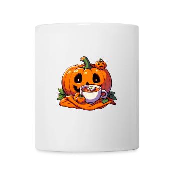 Halloweenkürbis trinkt eine Tasse Tee - Tasse - Weiß - Vorne