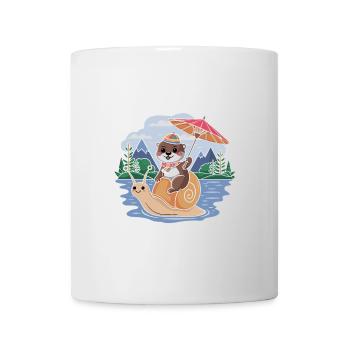 Lustiger Otter mit Sonnenschirm sitzt auf Schnecke - Tasse - Weiß - Vorne