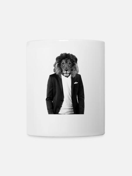 Löwe im Anzug Hipster - Tasse - Weiß