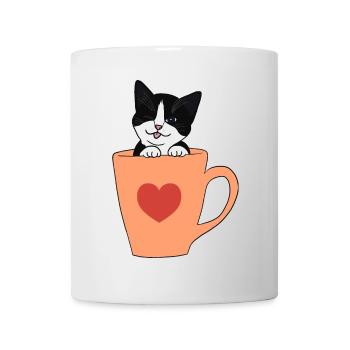 Sticker chat noir et blanc - Mug blanc - blanc - Devant
