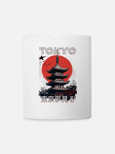 Tokyo, Japon, Pagode, ville, horizon, soleil, montagne - Mug blanc - blanc