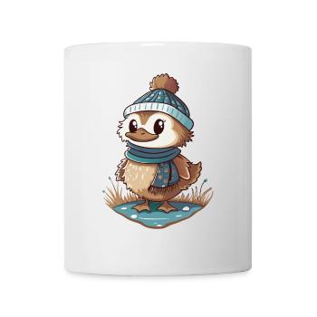 Canard mignon avec écharpe et chapeau à pompon. - Mug blanc - blanc - Devant