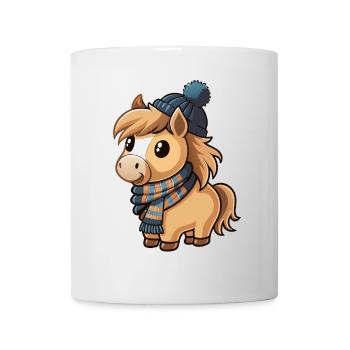 Poney mignon avec écharpe et chapeau à pompon. - Mug blanc - blanc - Devant