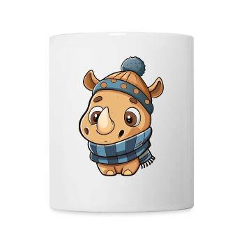 Niedliches Nashorn mit Schal und Pudelmütze. - Tasse - Weiß - Vorne