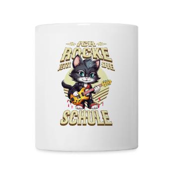 Schulkind Einschulung Katze Gitarre Rock Musik - Tasse - Weiß - Vorne