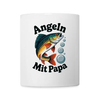 Angeln mit Papa mit springendem Barsch - Tasse - Weiß - Vorne