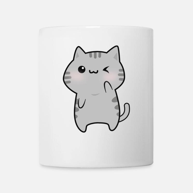 Dessin animé mignon chat gris - Mug blanc - blanc