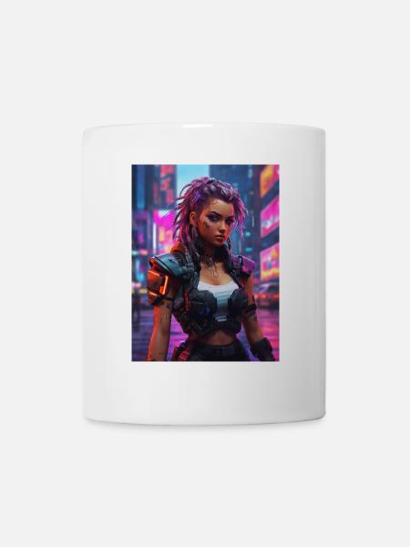 Neon Cyberfighter Stil - Tasse - Weiß