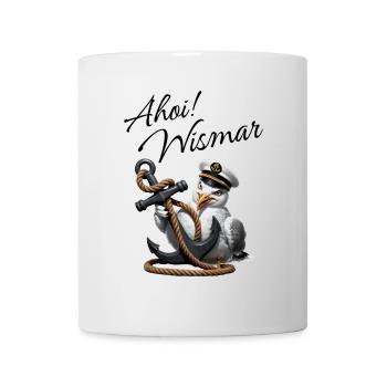 Ahoy Wismar with funny seagull and anchor - Mug - white - Front