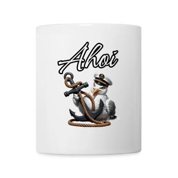 Ahoy! Funny Seagull with Anchor - Mug - white - Front