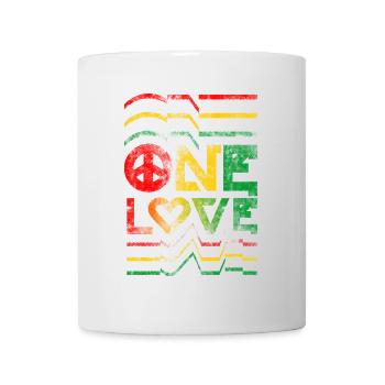 ein rotes gelbgrünes beunruhigtes T-Shirt des Liebesreggae - Tasse - Weiß - Vorne
