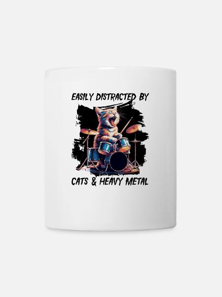 Chat Heavy Metal Musique Humour Drôle Idée Cadeau - Mug blanc - blanc