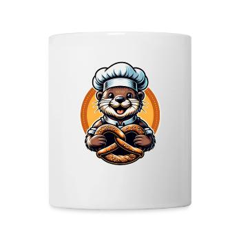 lustiger kleiner Otter mit Bäckermütze und Brezel - Tasse - Weiß - Vorne