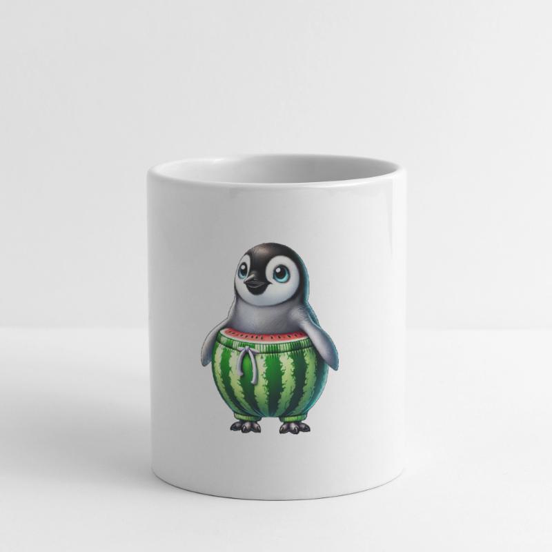 Pingouin drôle avec melon melon fruit de pastèque Mug blanc