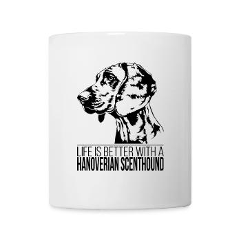 HANOVERIAN SCENTHOUND la vie est meilleure Hundespruch - Mug blanc - blanc - Devant