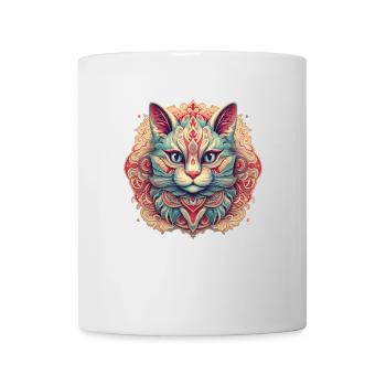Mandala-Katze - Tasse - Weiß - Vorne