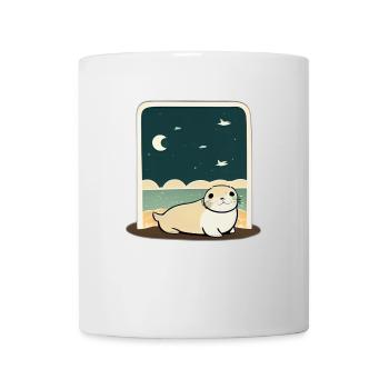 Mignon phoque potelé sur le rivage avec ciel nocturne - Mug blanc - blanc - Devant