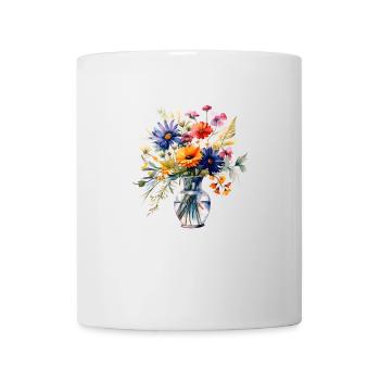 Blumen in einer Vase, bunter Blumenstrauß - Tasse - Weiß - Vorne