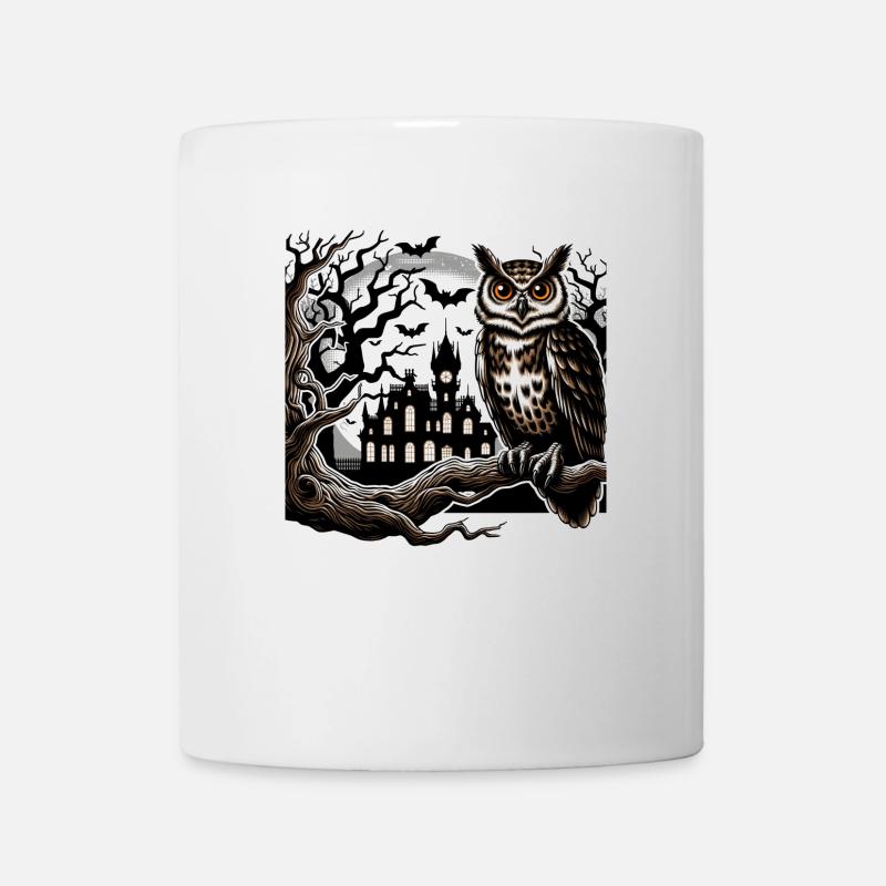 Eule Halloween und Geisterschloss - Tasse - Weiß
