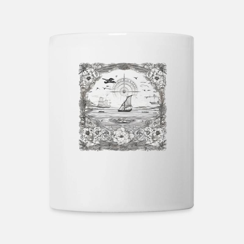Dessin noir et blanc de bateaux et de la mer - Mug blanc - blanc